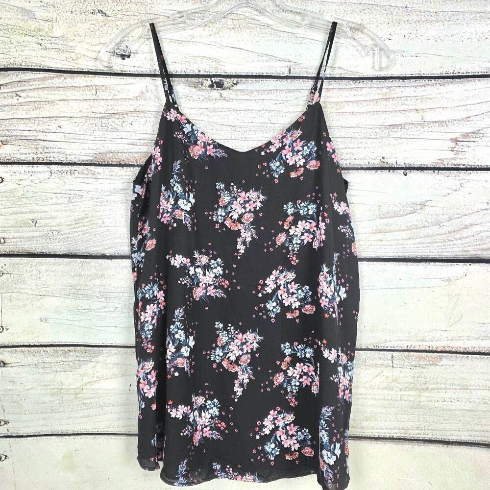 Hippie Rose Womens Floral Cami Tank Top Black Pink S